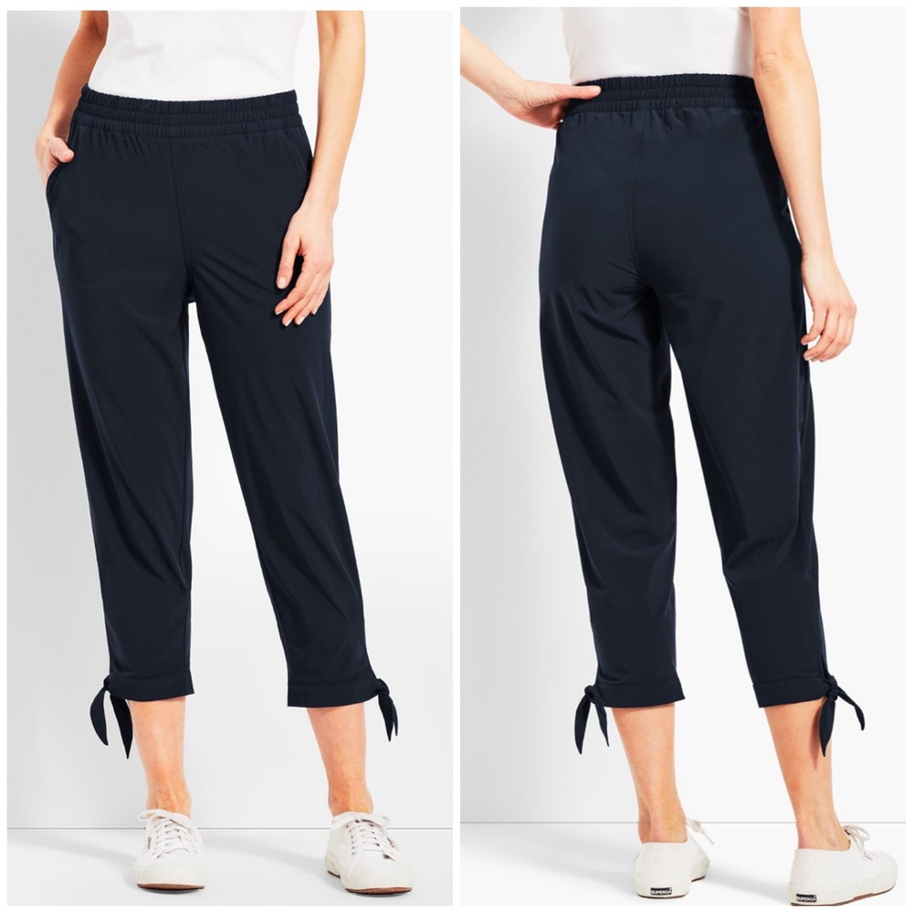 T By Talbots Woven Ankle Tie Crop Navy‎ Medium Activewear Minimalist Casual